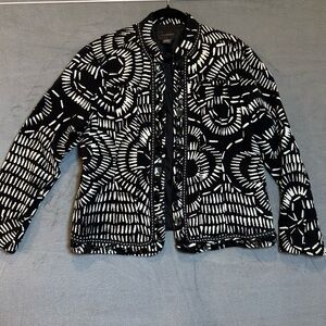 Investments Black and White Patterned Women's Jacket, size L, cotton, bejeweled
